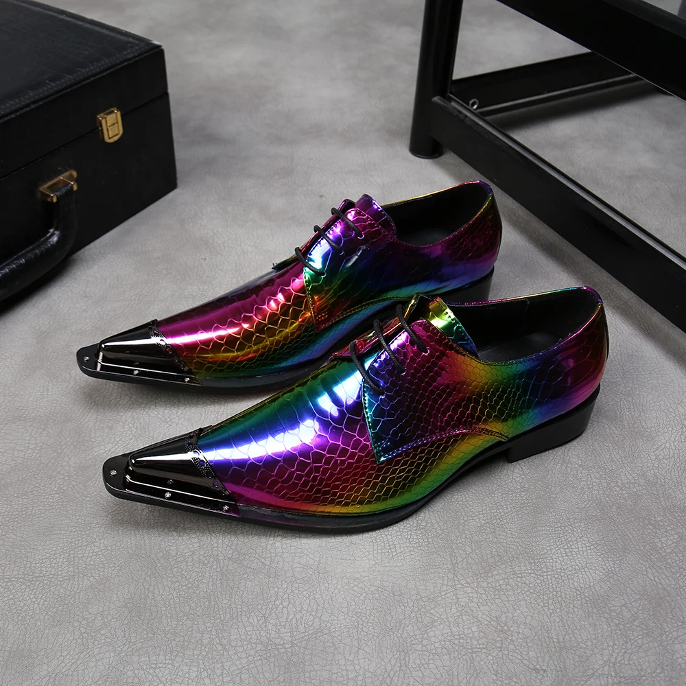 

NA222 Colorful Pattern Men Party Leather Shoes Metal Pointed Toe Formal Dress Shoes Wedding Prom Male Buckle Oxfords Shoes