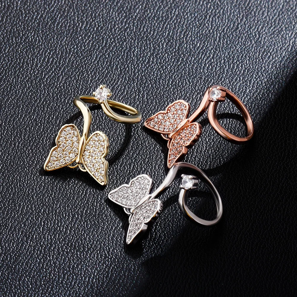 

Bling Bling Butterfly Nail Ring Cubic Zirconia Nail Ring Fashion Jewelry Women Hip Hop  Gold Nail Rings Jewelry Women, Gold/silver/rose