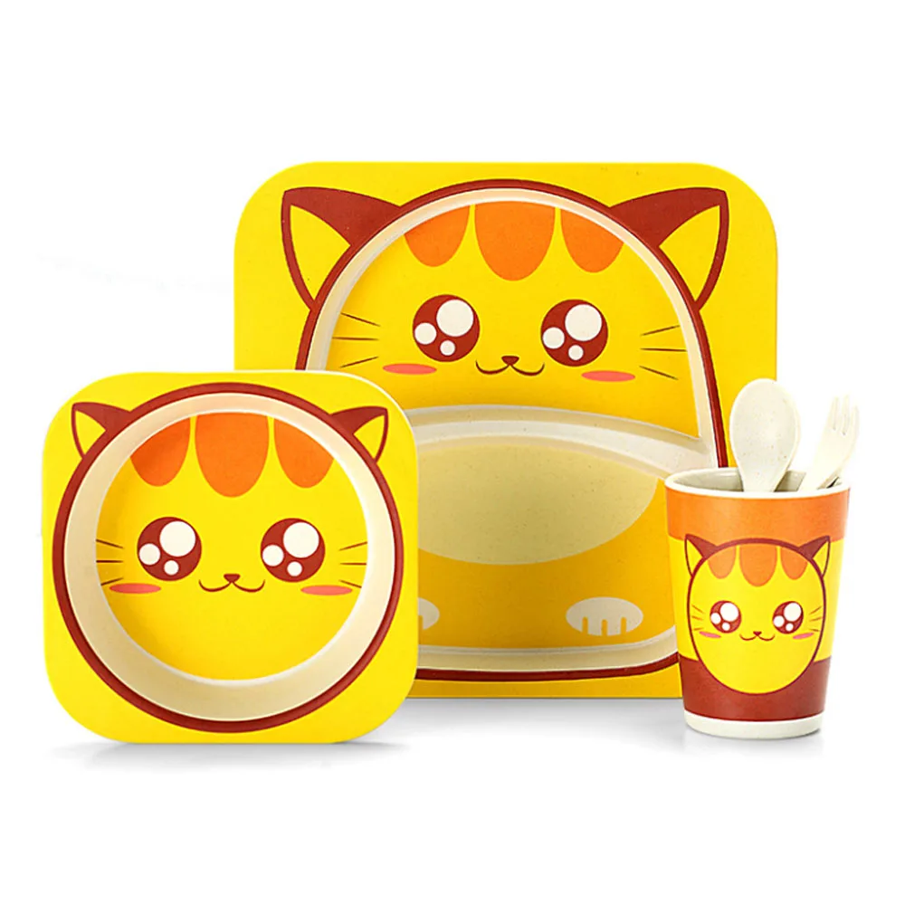 

Cute Animal Eco-Friendly Bamboo Fiber Tableware Dinnerware Plate Set Dinner Set Dish Dinnerware Sets For Kids and Toddlers, Picture shown