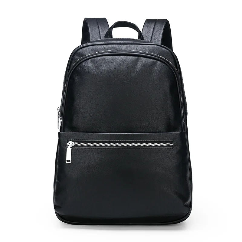 

New Casual School Pu Leather Backpack Bags for Men Student Businessman, Black