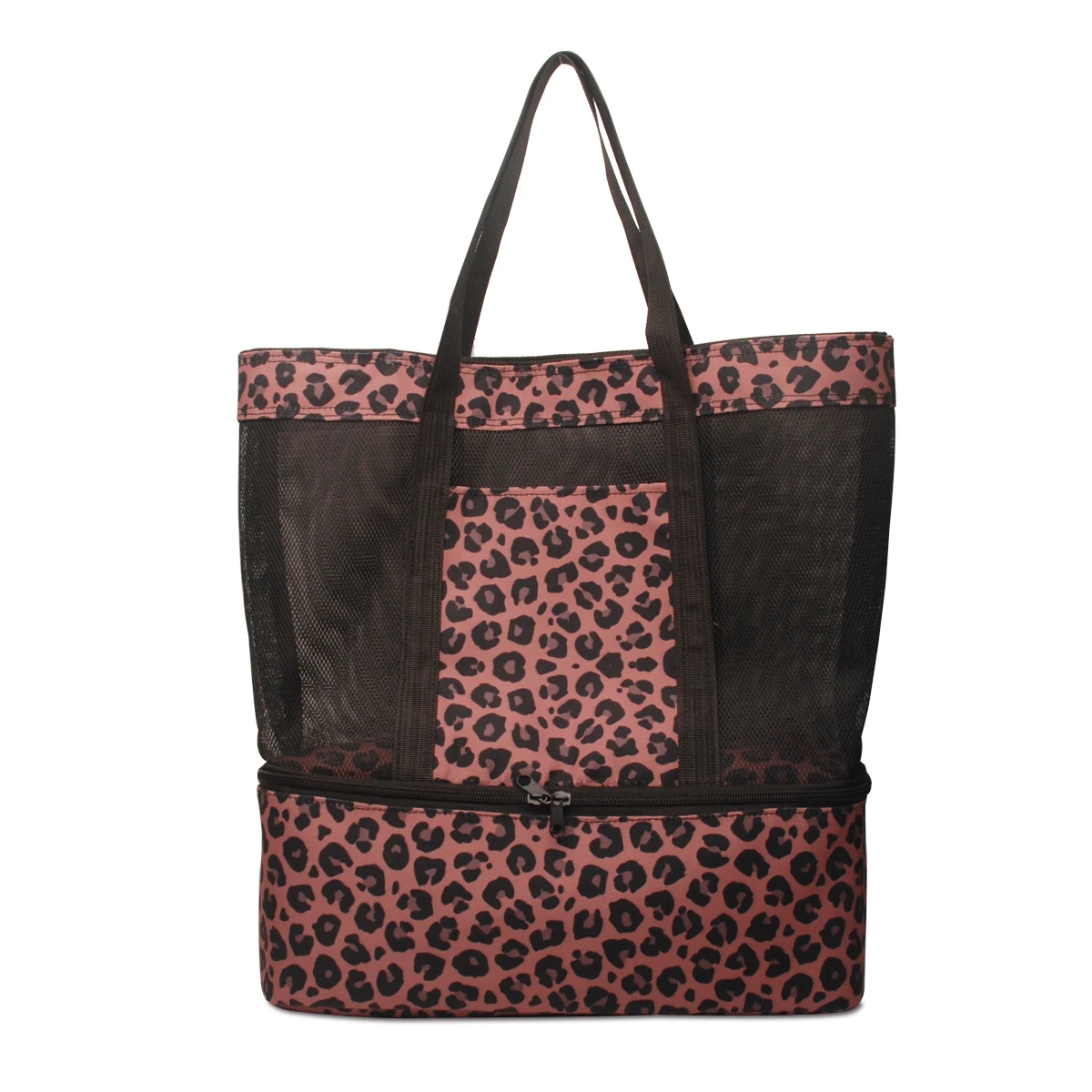 

RTS Personalize brown Leopard Print Lunch Bag Cooler Bag Reusable Outdoor beach mesh cooler Travel Picnic Bag DOMIL1855, Customized color