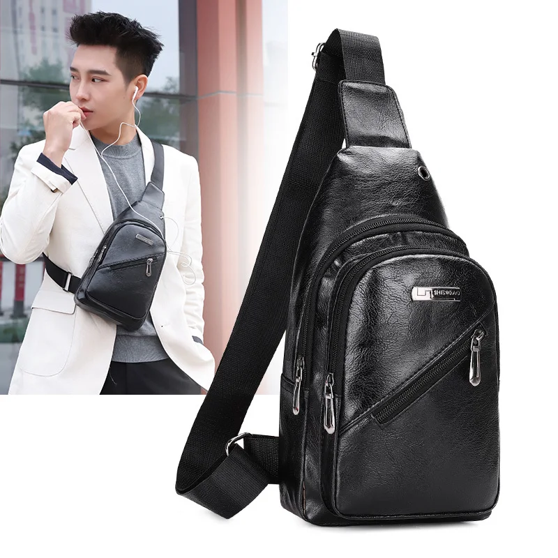 

Wholesale PU Leather Crossbody Sling Backpack Sling Bag Travel Hiking Chest Bag Daypack Fanny Pack for Men Women, Black/brown