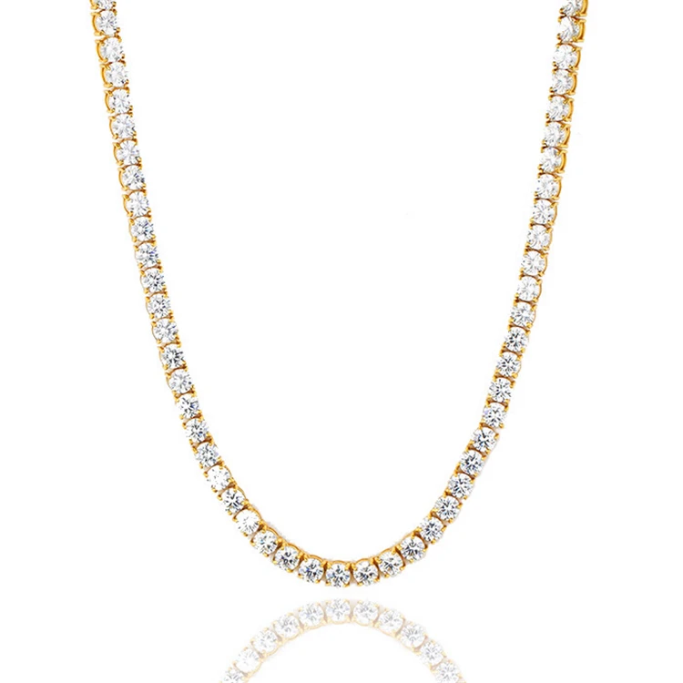 

Hip Hop Jewelry 14k 18k Gold Platedl Mens CZ Diamond Bracelet Necklace Iced Out Tennis Chain, Gold/silver/pink
