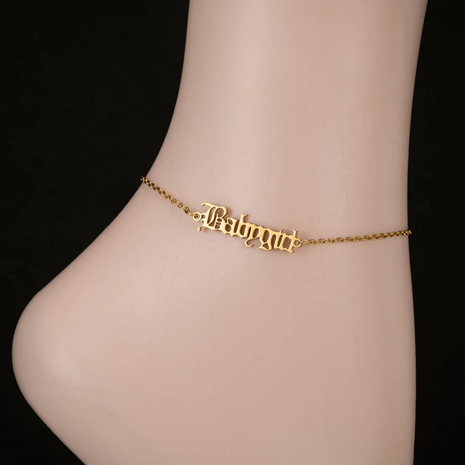 

Luxury Stainless Steel Jewelry 18K Gold Plated Babygirl Letter Pendant Anklet Fashion Baby Girl Charm Anklet For Summer