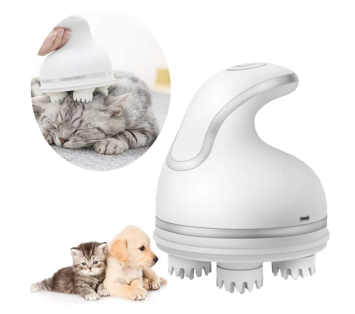 

Dropshipping Pets Head Massager for Dogs Cats 3D Massage Brush with Deep Tissue Kneading for Stress Release Gifts Idea, White