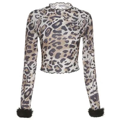 

B54356A Western style 2021 spring new lady fashion leopard casual t-shirt, Shown