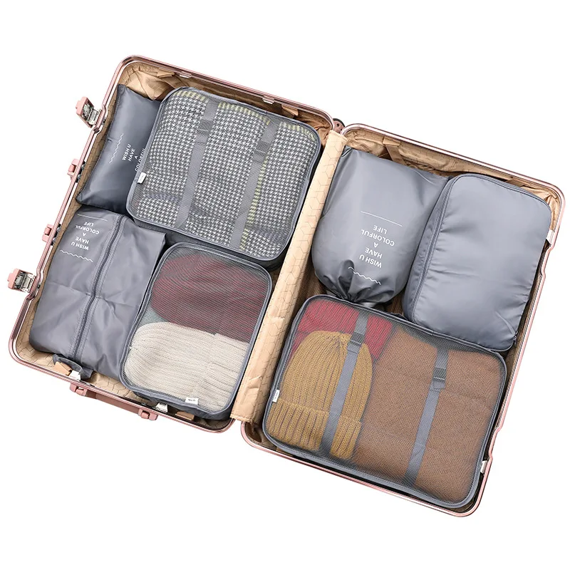 

Travel 7 Pcs Set Luggage Packing Organizers with Shoe Bag and Toiletry Bag Colorful Packing Cube Organizer, Any colors available