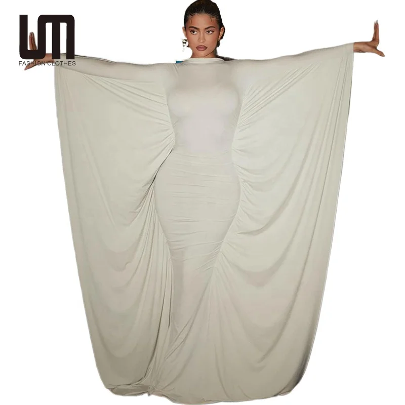 OEM Hot Fashion Autumn Women Streetwear Solid Color Long Sleeve Party Club Irregular Maxi Dress
