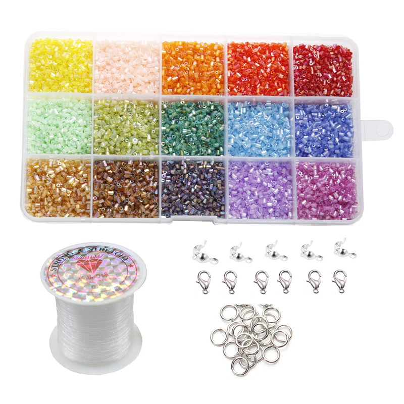 

2mm glass rice beads pendant crystal stone 15 grids mixed color scattered beads DIY handmade beads jewelry