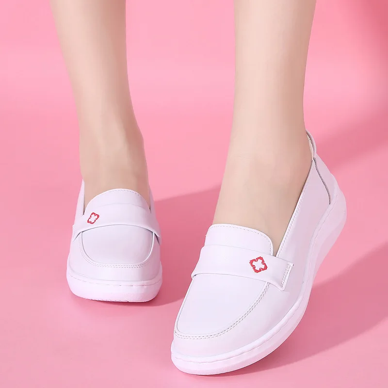 

2021 News white color genuine leather slip on shoes for women nursing shoes