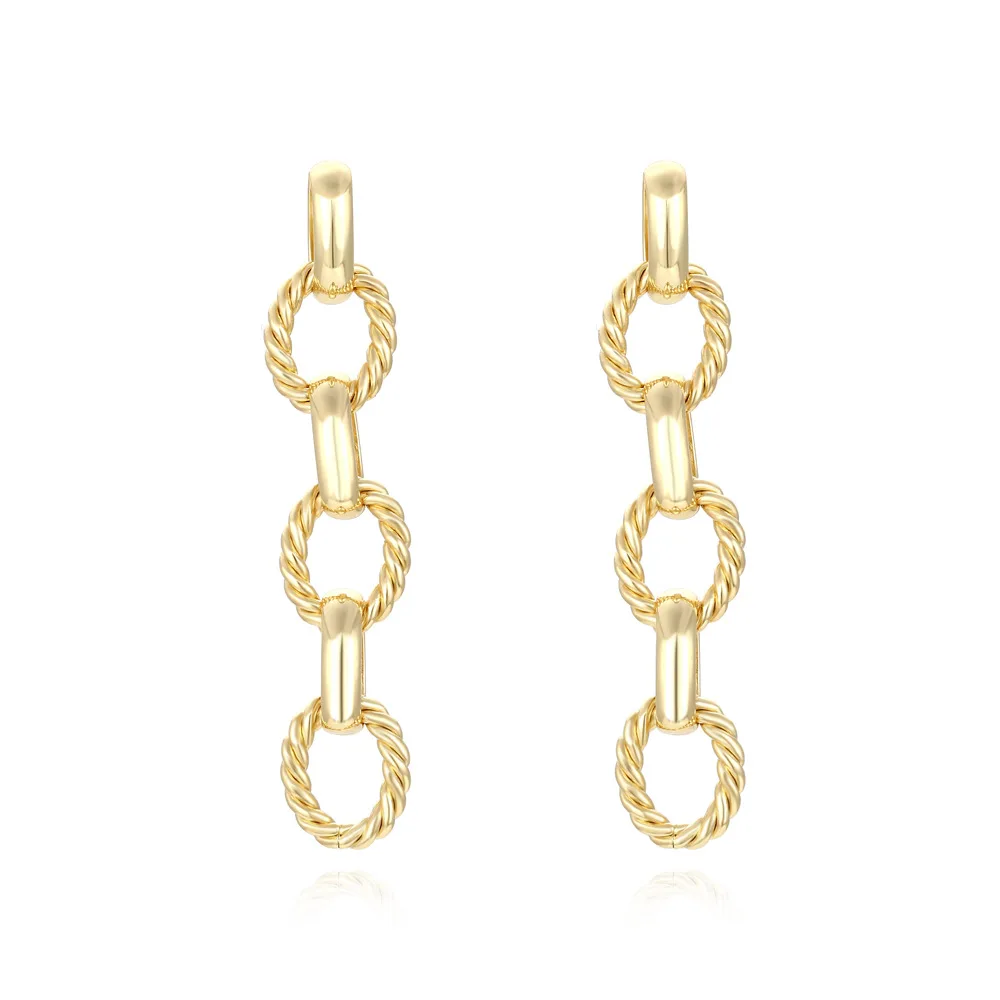 

JUHU New cold wind chain tassel earrings simple copper gilded circle earrings long earrings alloy jewelry for women, Gold