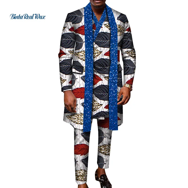 

African Design Clothing African Man Clothes Bling Party Men Long Top Shirts and Pants 3pcs Sets Men African Clothes Dashiki