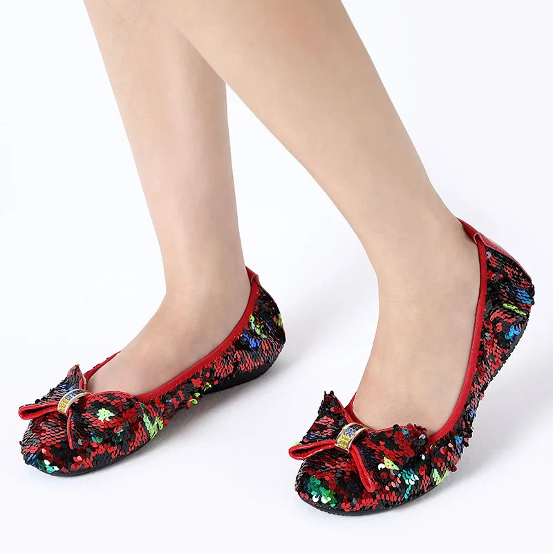 

Customized cheap PU sequin dance flat shoes for women