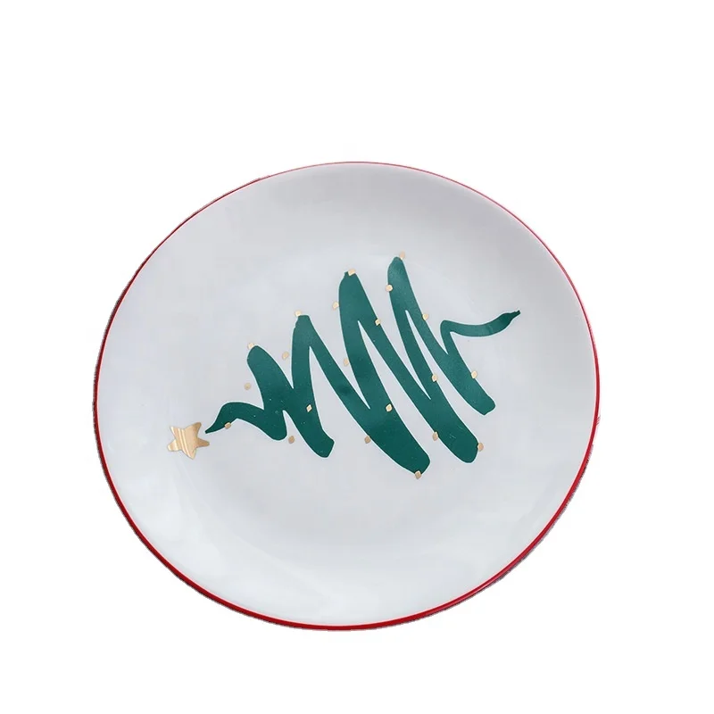 

Nordic INS Christmas Tree pattern household souvenir 8 inch color red green ceramic steak fruit plate