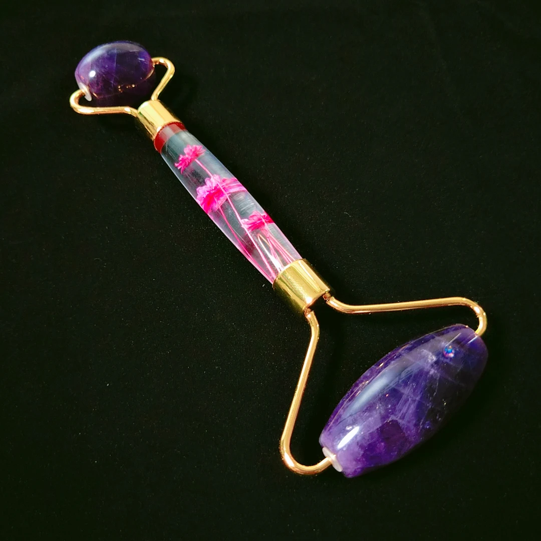 

Beautiful Natural stone genuin jade roller Amethyst Rollers one hand massage and rugged edge roller for therapy