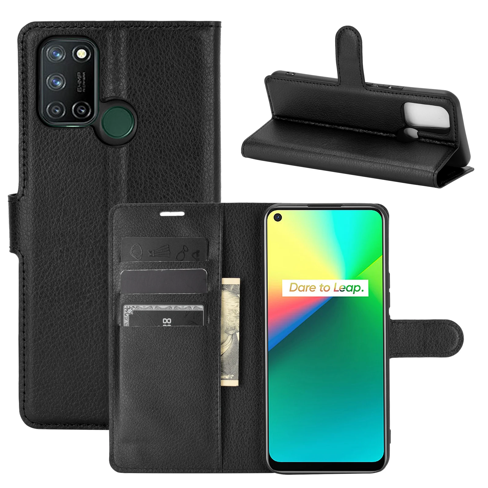 

For Realme 7i Case Leather Phone Cover for Realme C17 Cover Phone Case Flip Back Cover Stand Case With Card Holder Fundas Housse, 9 colors same as the picture