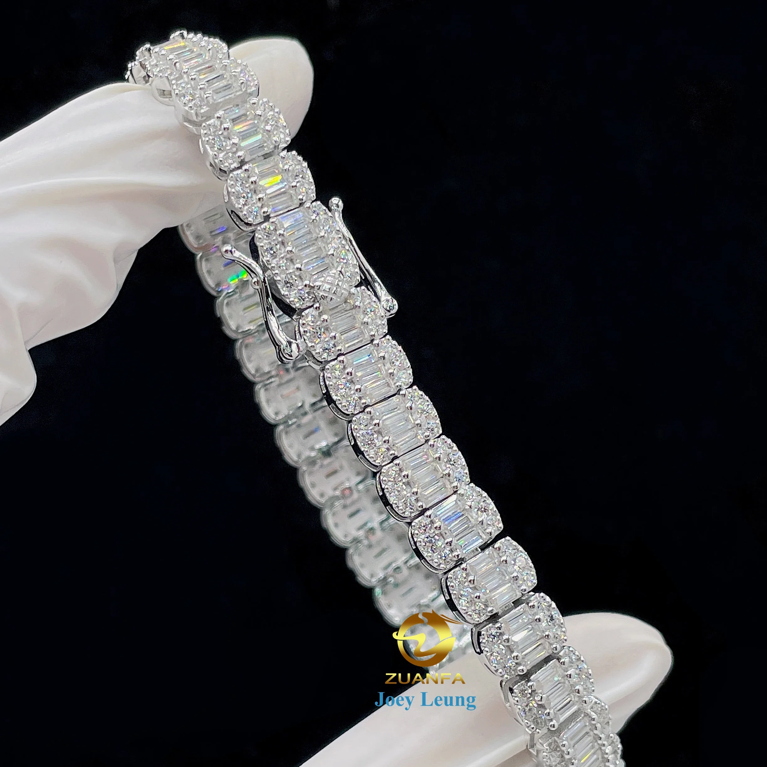 

New Style Fine Jewelry 8mm Width VVS Moissanite Diamond Silver 925 Iced Out Tennis Bracelet Baguette