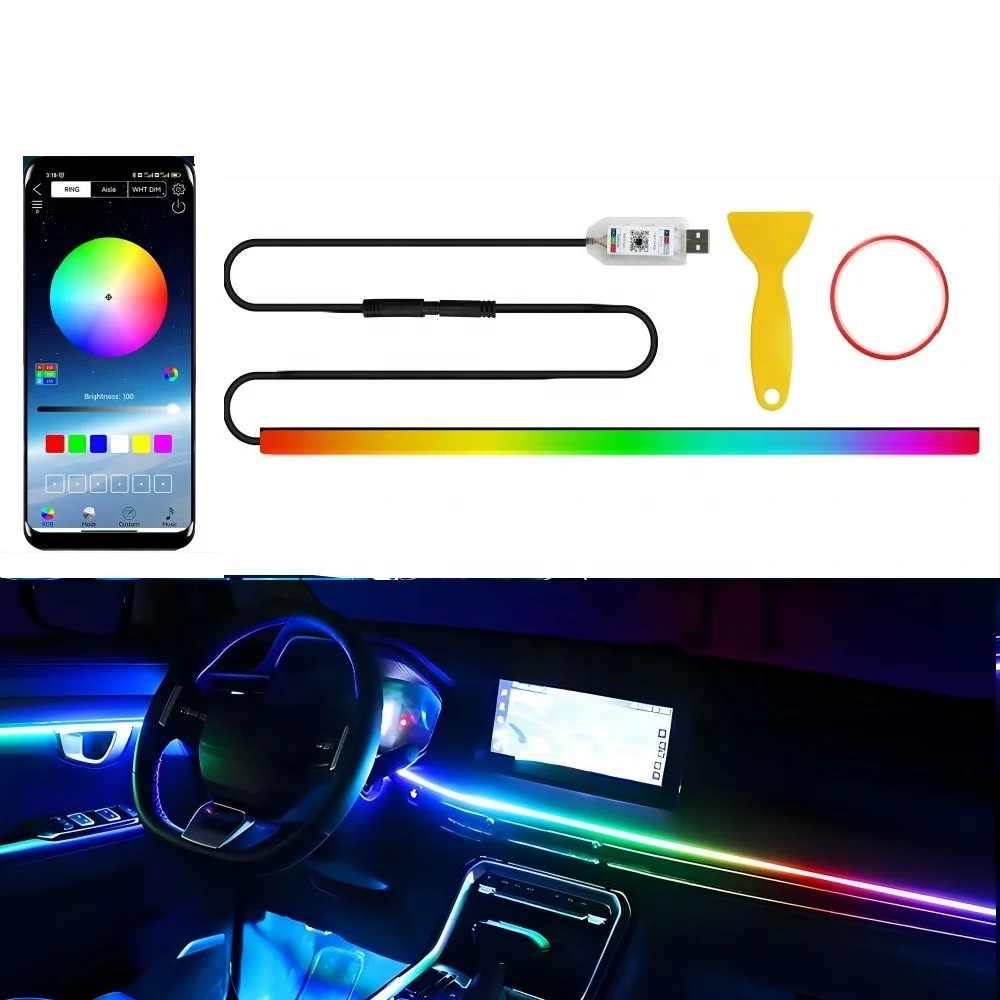 

Car LED Interior Light Strips Acrylic Ambient Neon Light 110cm Car Dashboard Decoration Led light APP Control Music Sync