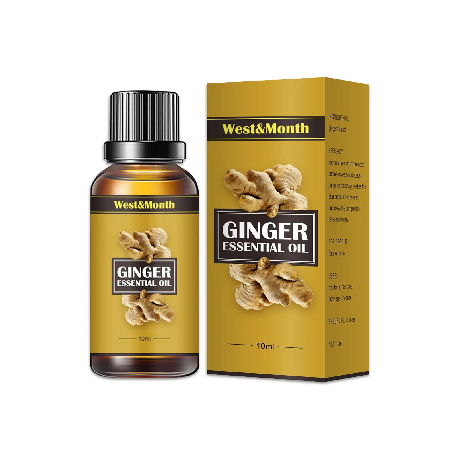 

West&Month Natural Ginger Oil Lymphatic Drainage Therapy Anti Aging Plant Essential Oil Promote Metabolism Full Body Slim Oils