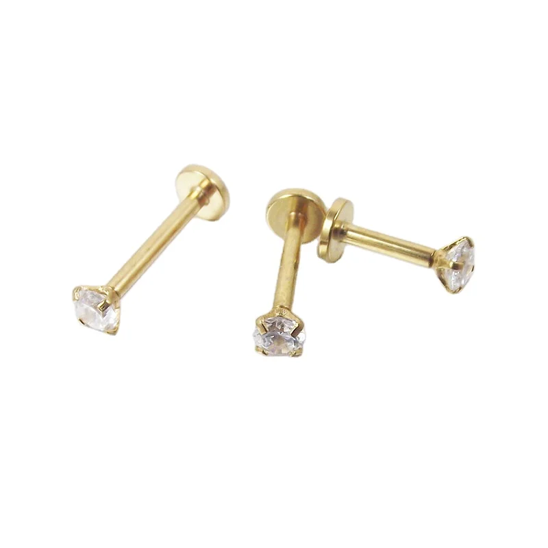 

Gold  Internally thread lip ring tragus body piercing jewelry Cartilage labret with cubic Zircon