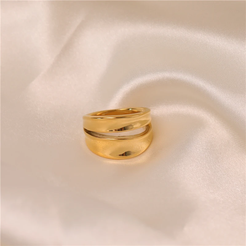 

High End 18K Gold Plated Chunky Double-layer Concave Surface Stainless Steel Rings for Women Tarnish Free Jewelry