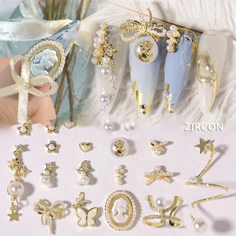 

Paso Sico Gorgeous Palace Style Zircon Metal Pearls Bow Japanese Nail Art Supplies for Nail Charms Decoration