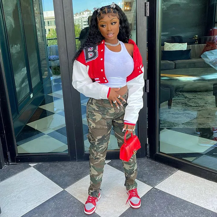 

Wholesale Letter Printing Long Sleeve Short New Baseball Jacket Women's Coat