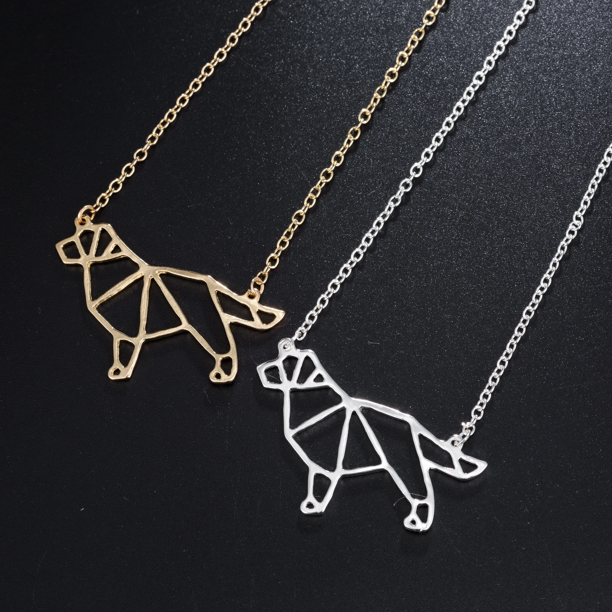 

2020 new design stainless steel corgi corgi origami Inspired puppy necklace for dog lovers Origami Bull Terrier Necklace