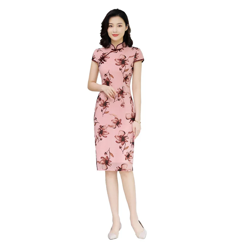 

wholesale short sleeve silk girls cheongsam qipao