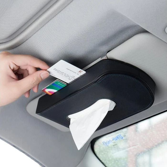 

Multi-use Leather Paper Towel Cover Case Hanging Car Visor Tissue Holder for Car Truck Seat Back, Black