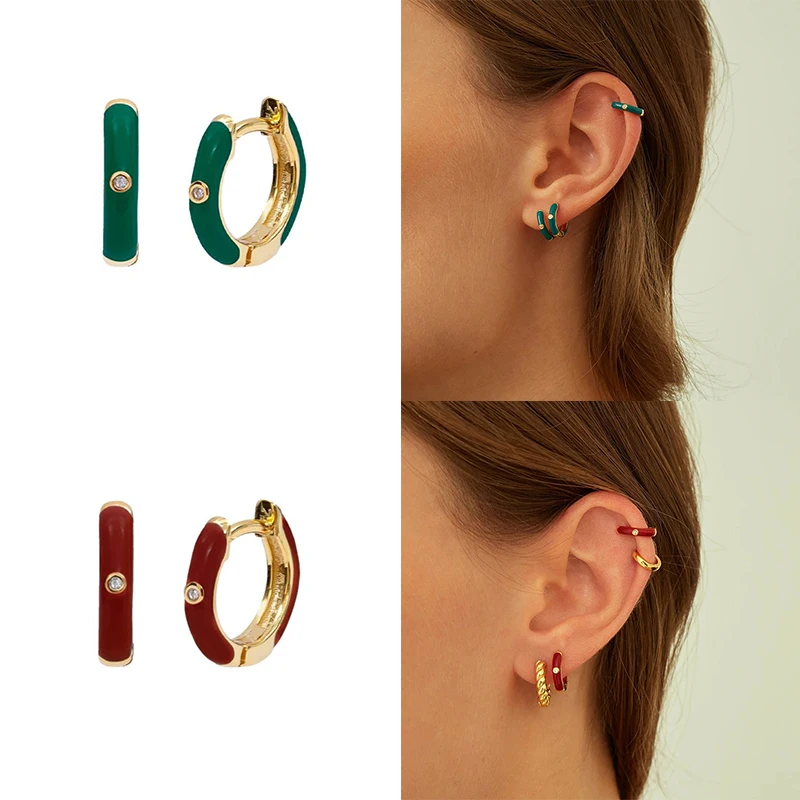 

Fashion women gold plated 925 sterling silver multi color enamel hoop earring
