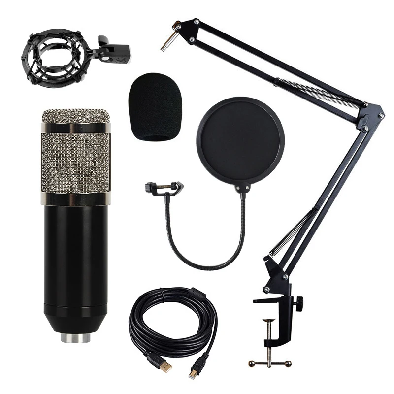 

50% Off Hot Selling Usb Microphone Condenser Professional for Live Broadcast Podcasting Microphone Studio Set, Black silver gold