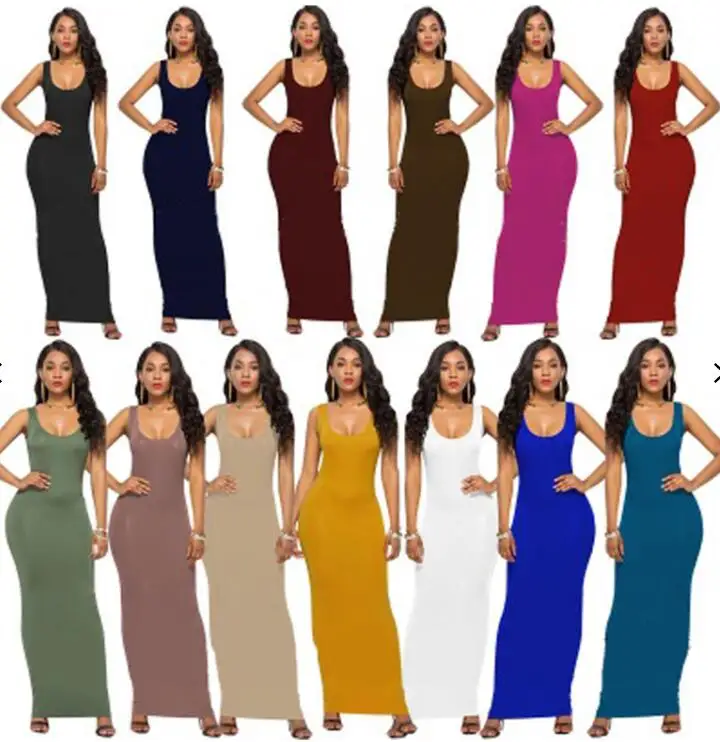 

2021 Summer Plus Size Dresses Sleeveless Bodycon Dresses Women Long Maxi Casual Dress, As picture
