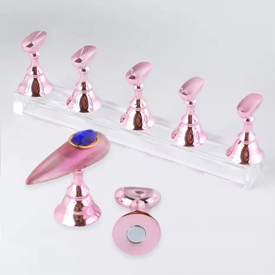 5pcs Magnetic Nail Stand for Press False Nail Practice Holder with Reusable Putty Nail Beginner DIY