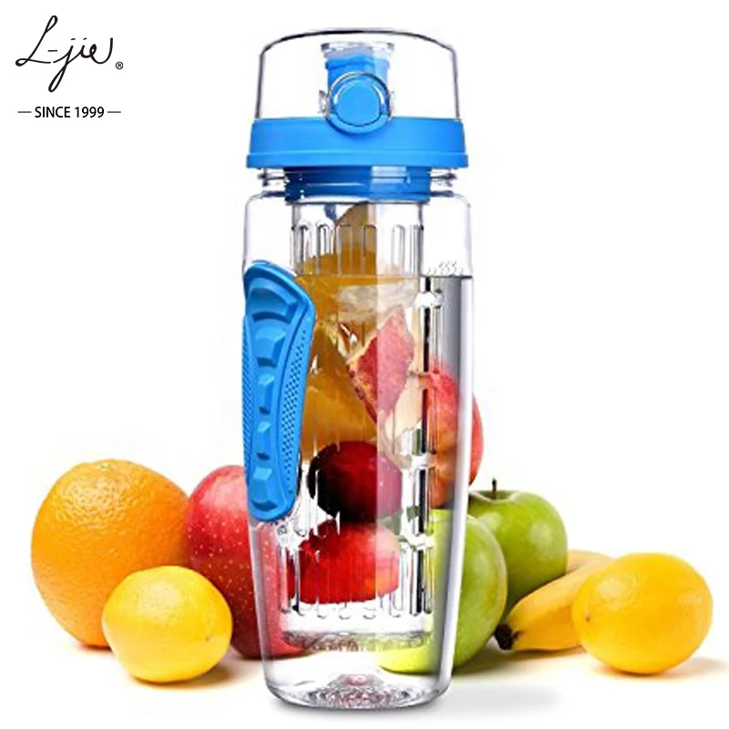 

wholesales 900ML BPA Free Plastic Fruit Infuser Water Bottle With Filter Leakproof Sport Hiking Camping Drink Shaker Bottle, 4 kinds color