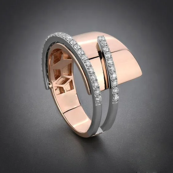 

Simple Fashion Double Color White Zircon Engagement Rings For Women Men Rose Gold/Silver Filled Wedding Ring