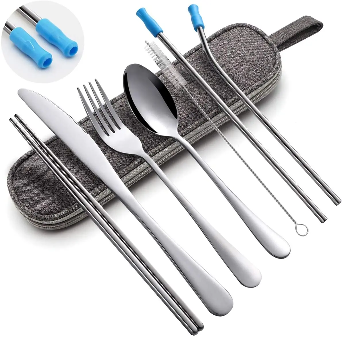 

Reusable Portable Travel Cutlery Set with case Stainless Steel Flatware Set Camping Cutlery Set 8pcs Including Fork Sp