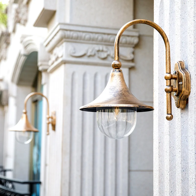 Antique exterior wall lights aluminum garden mounted lantern waterproof outdoor led wall lighting fixture