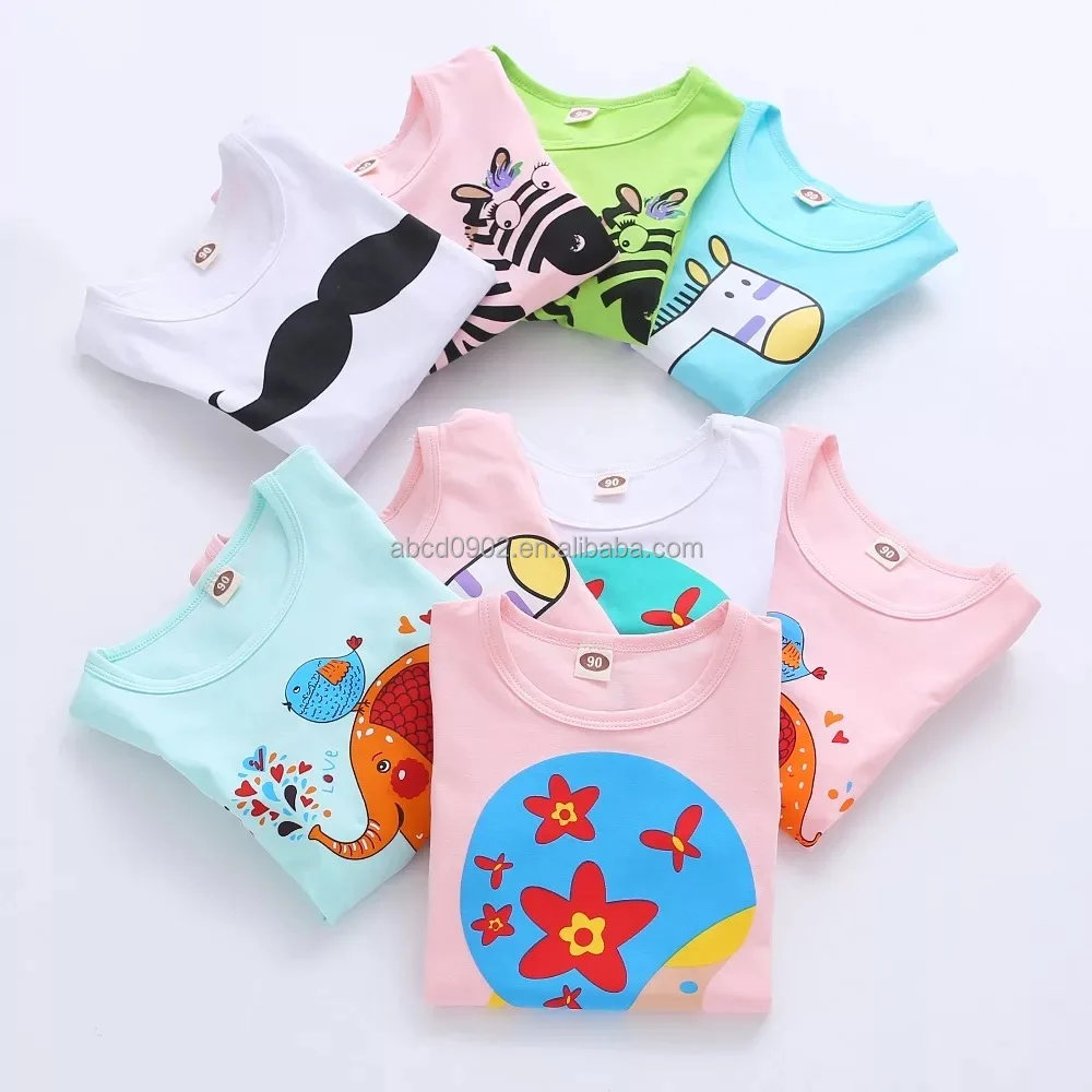 

Cotton Cartoon Printed Children Clothes Tops Short Sleeve Round Collar Little baby T-shirts