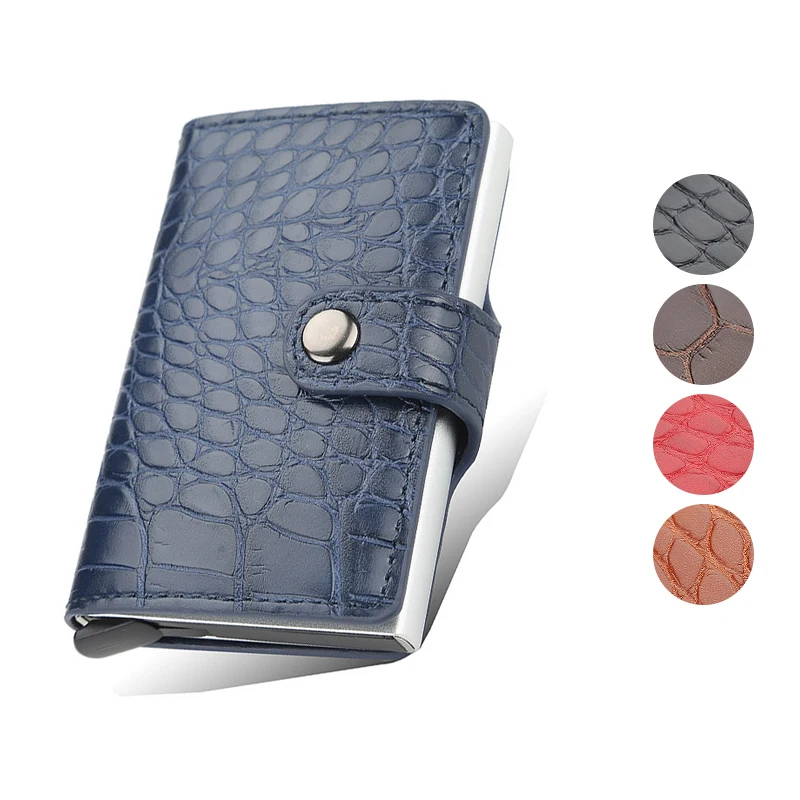 

Hot Selling Men Business Card Holder Wallet Crocodile PU Leather Rfid Blocking Credit Card Case Drop Ship Anti Theft Wallet