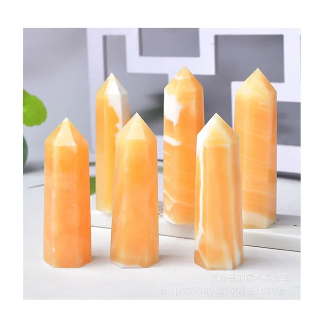 

Wholesale natural quartz crystals healing point yellow calcite crystal wand point