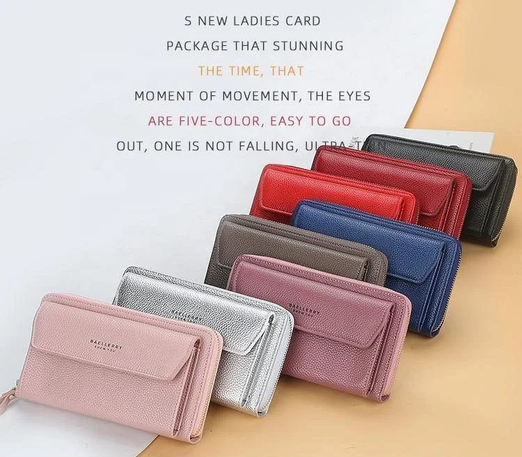 

New Arrival Fashion Horizontal Pu Lychee Pattern Phone Zipper Wristlet Strap Cross Bag Long Designer Wallets Famous Brands Women, 8 colors