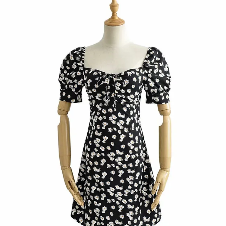 

2020 new arrivals summer fashion women square collar women daisy printed casual dresses