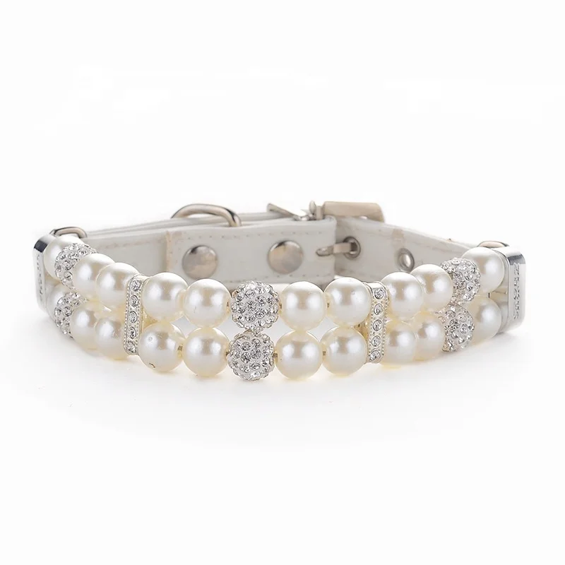 

Cat luxurious pearl collar doggy small dog collars leads rhinestone collar, White