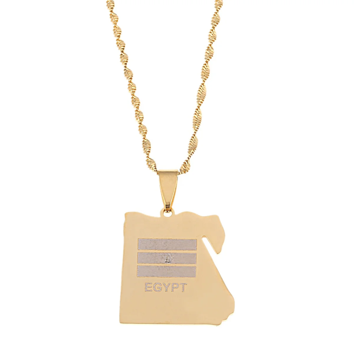 

Stainless Steel Gold Color Egypt Country Map Flag Pendant Necklace Women Egyptians Charm Jewelry