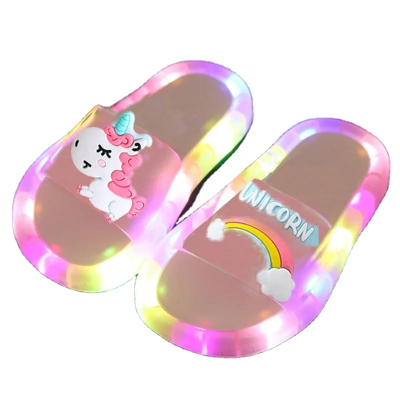 

Girl Slippers Children Unicorn LED Kids Slippers Baby Bathroom Sandals Kids Shoes for Girl Boys Light Up Shoes Toddler