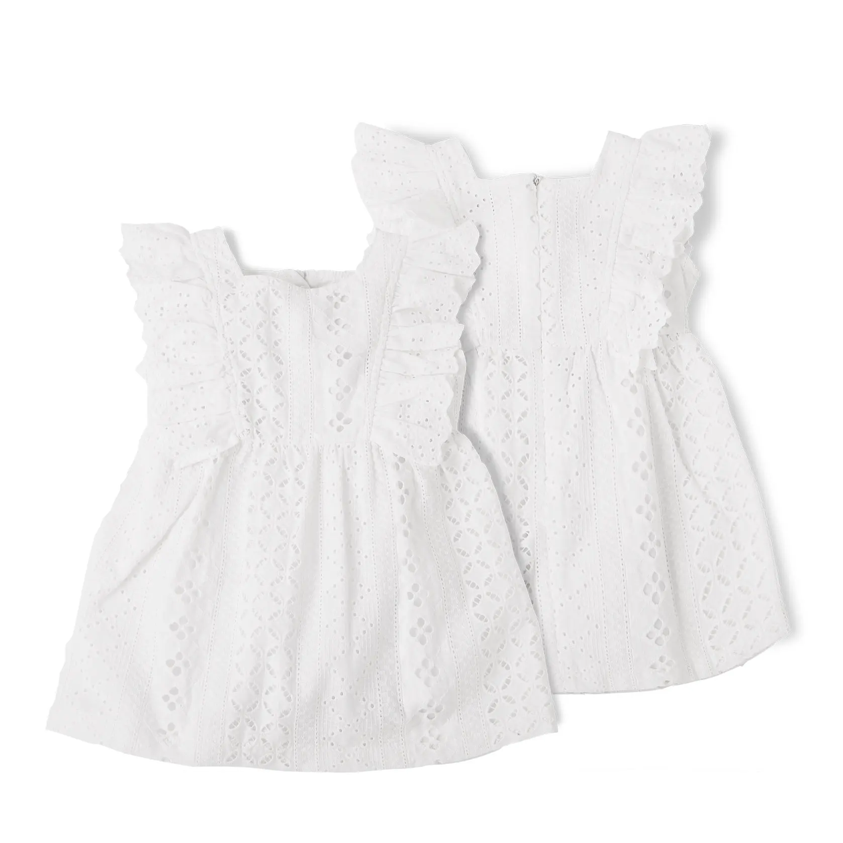

Petelulu new arrival ruffle white color invisible zipper 0-36 months 100% cotton baby girl dress