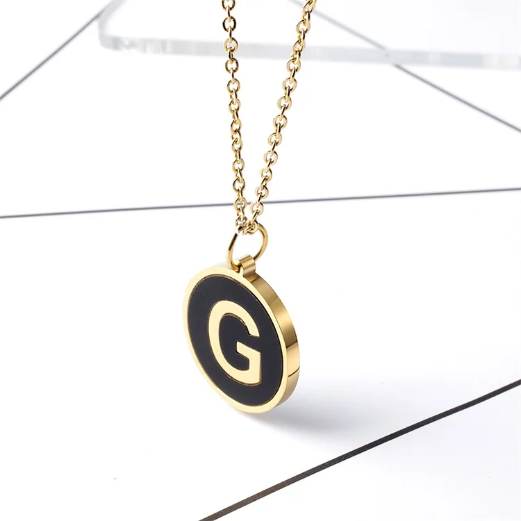 

Stainless Steel Gold Plated Black Letter Pendant Jewelry Personalize Initial Enamel Necklace, Steel,gold,rose gold