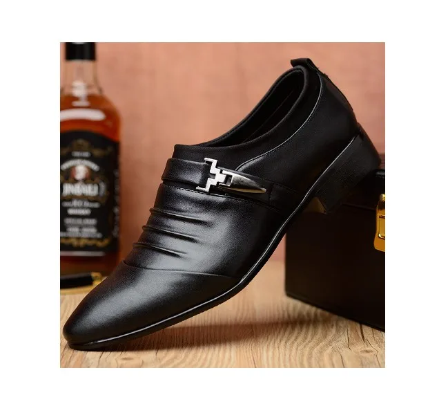 

New British Men's Slip On Split Leather Pointed Toe Men Dress Shoes Business Wedding Oxfords Formal Shoes For Male 38-48