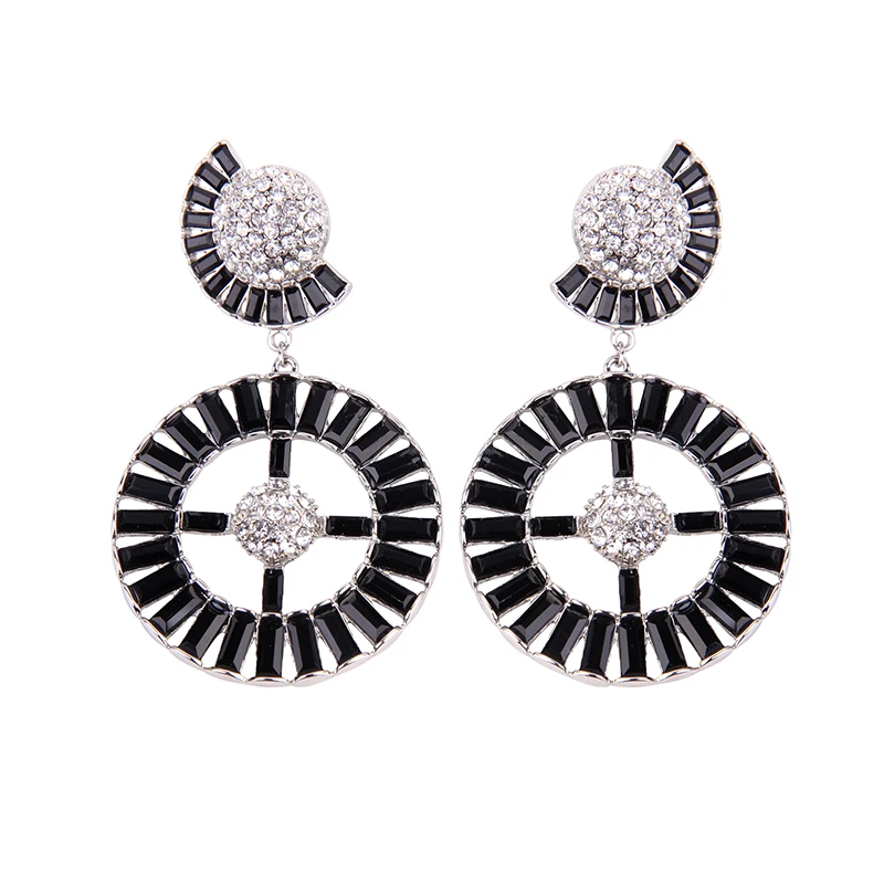 

ed01885d OEM Jewelry Geometric Pave Stone Black Statement Earrings Unique Earing 2020, Gold